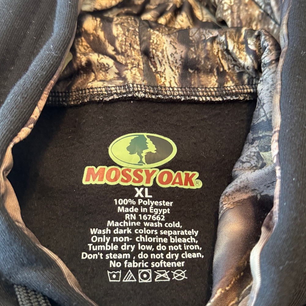 Mossy Oak Hoodie XL Black Embroidered Logo American Flag Camo Pocket Drawstring - Picture 2 of 6